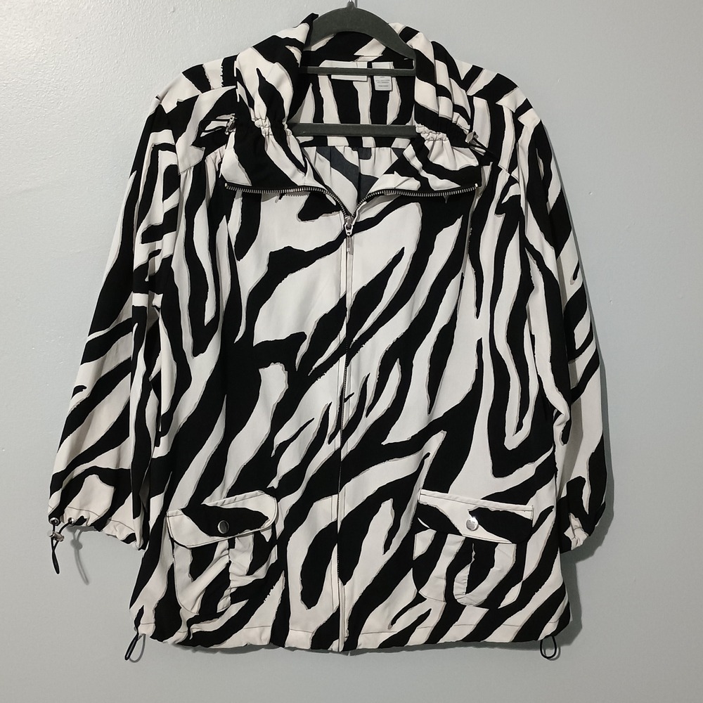 Zenergy by Chicos Zebra Print Full Zip Jacket Size 3XL Black White Women